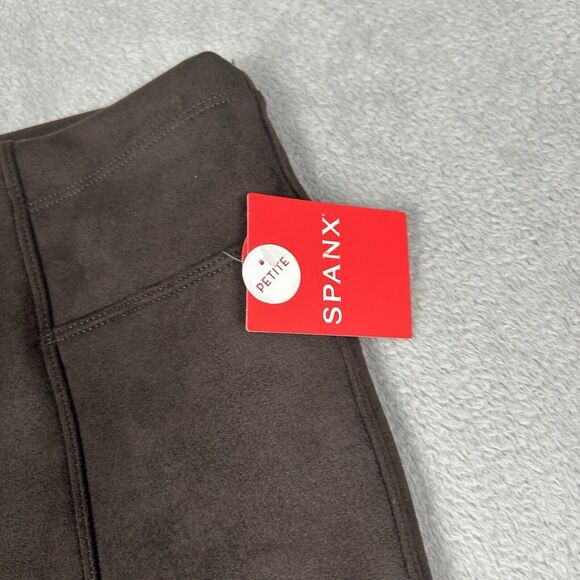 SPANX XS Petite Faux Suede High Waisted 20322R Chocolate Brown Slimming Leggings - Picture 4 of 12